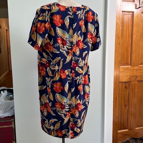 Maggy London Womens Petite SZ 20 Dress 100% Silk Blue Orange Autumn Wedding Fall - Picture 4 of 8